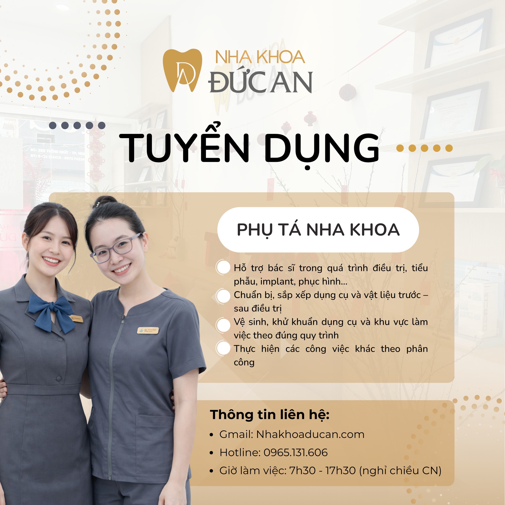 Tuyển Dụng Phụ Tá Nha Khoa Tại Nha Khoa Đức An – Cơ Hội Làm Việc Trong Môi Trường Nha Khoa Chuyên Nghiệp